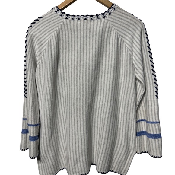 Lisa Todd Striped Knit Sweater Blue Whipstitch Tie Keyhole Neck White Size M - Picture 9 of 12